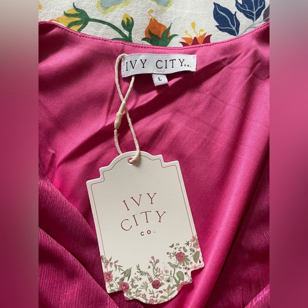 Ivy City Co Shimmery Fuchsia Wrap Midi Dress - Picture 6 of 12